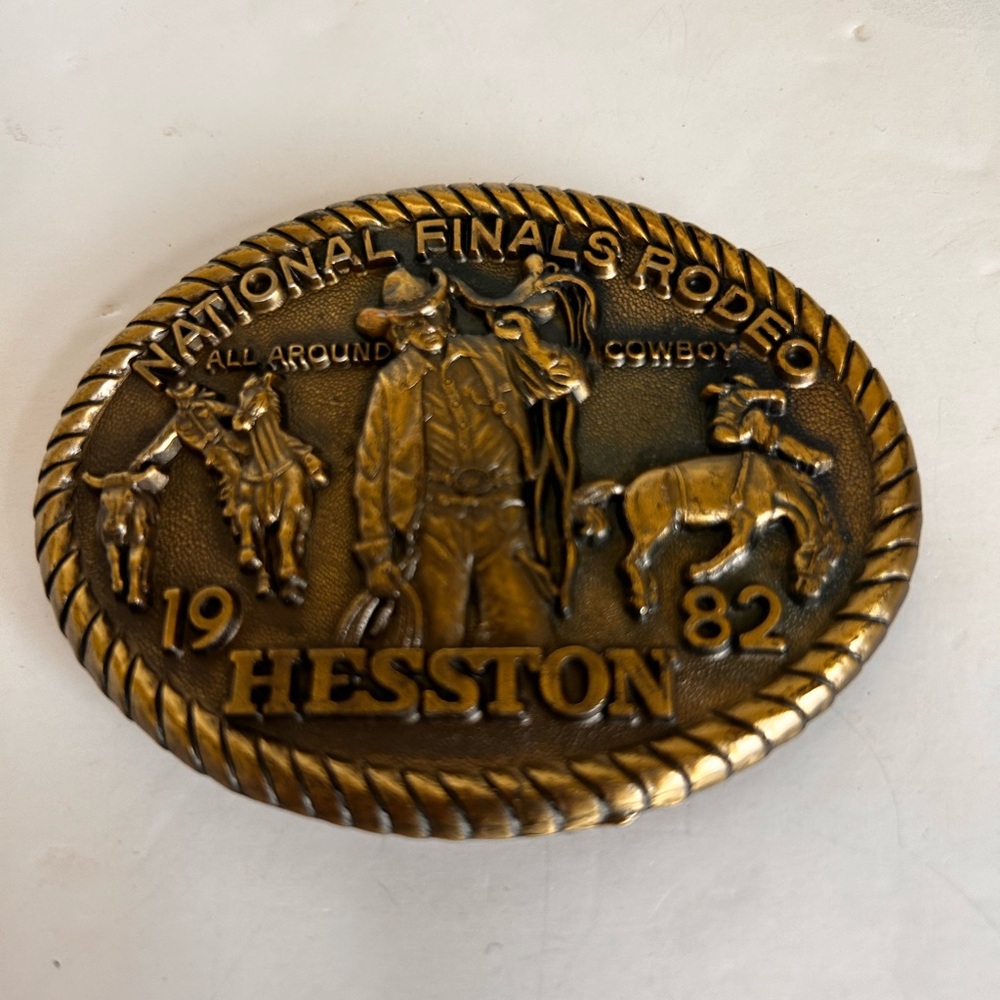 Gold Western Hesston Belt Buckle NFR 1982